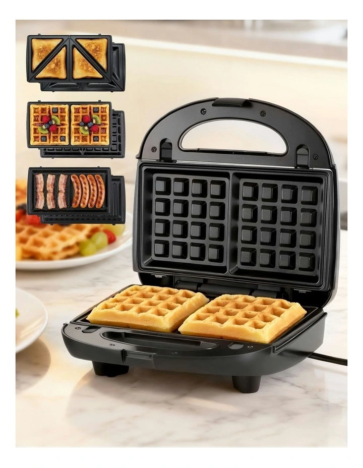 3 in 1 Sandwich Press Waffle Maker Grill 850W in Black image 3