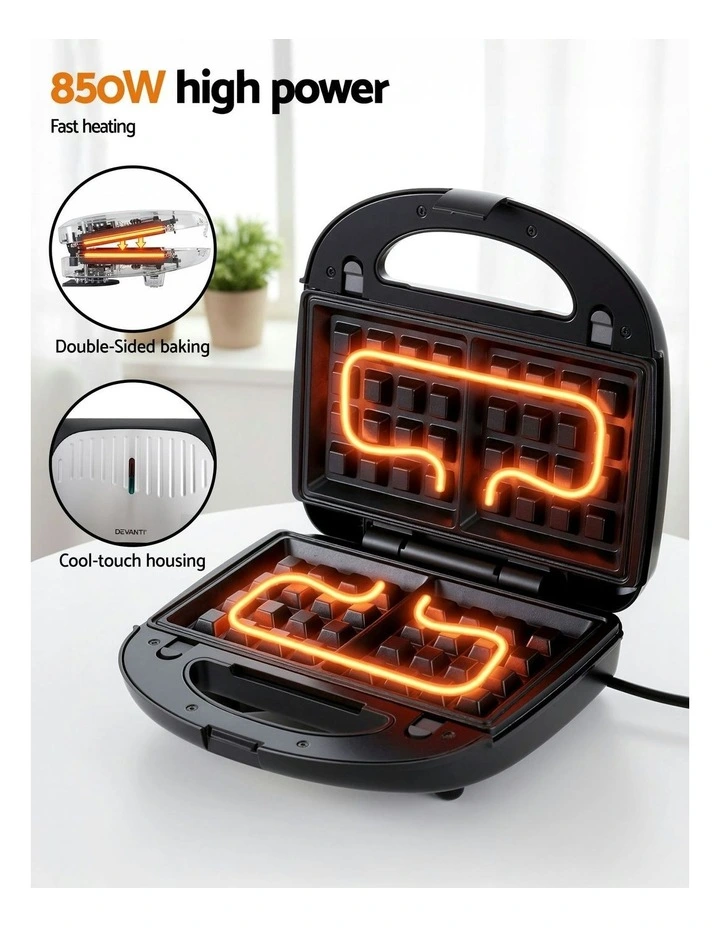 3 in 1 Sandwich Press Waffle Maker Grill 850W in Black image 5