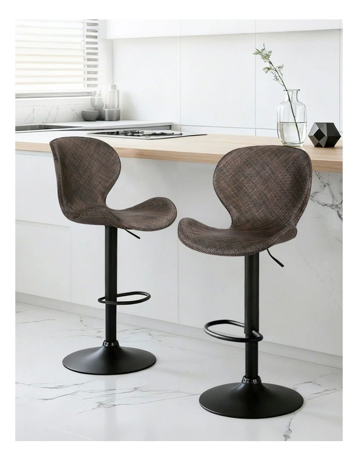 Swivel Gas Lift Counter Chair Wing PE Rattan Bar Stools Set Of 2 in Brown image 3