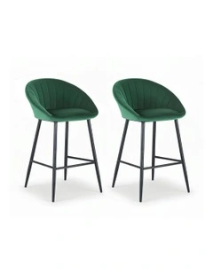 Velvet Bar Stools Set Of 2 in Metal Green