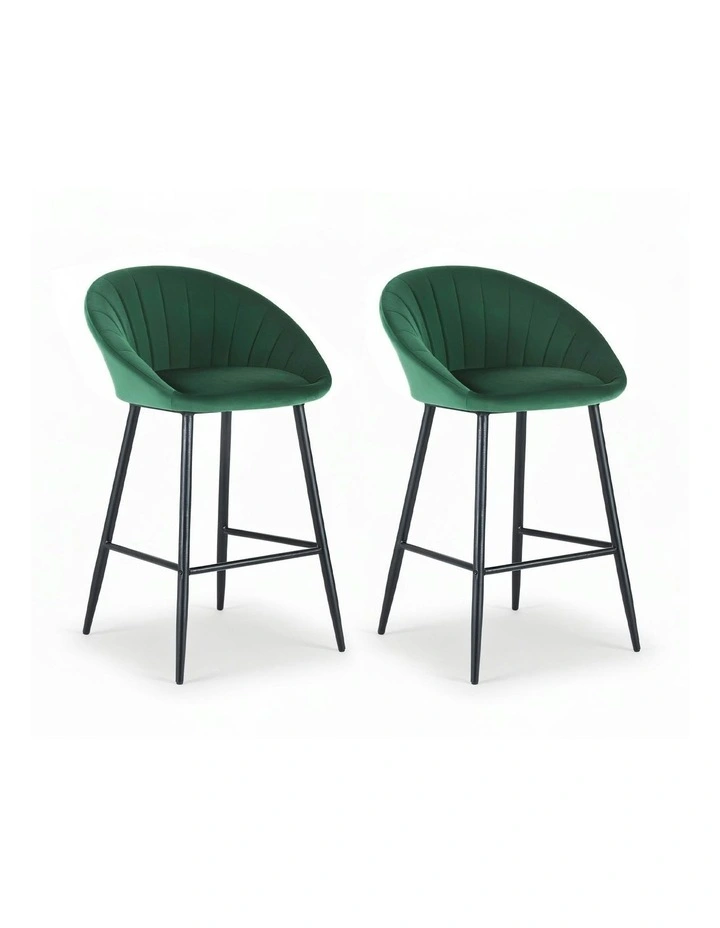 Velvet Bar Stools Set Of 2 in Metal Green image 1