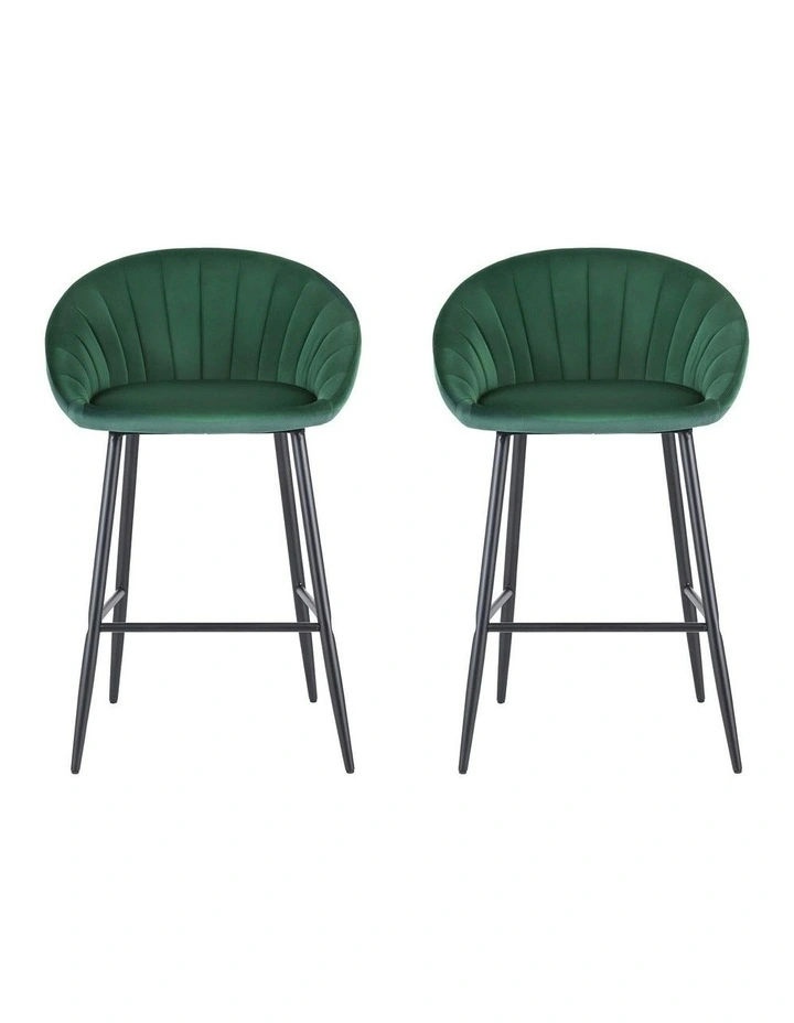 Velvet Bar Stools Set Of 2 in Metal Green image 2