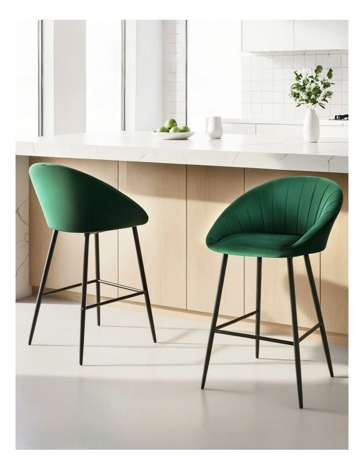 Velvet Bar Stools Set Of 2 in Metal Green image 3