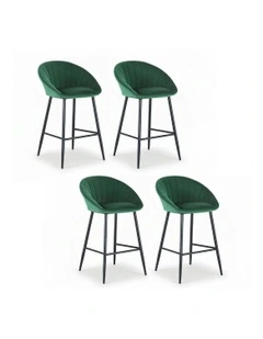 Velvet Bar Stools Set Of 4 in Metal Green