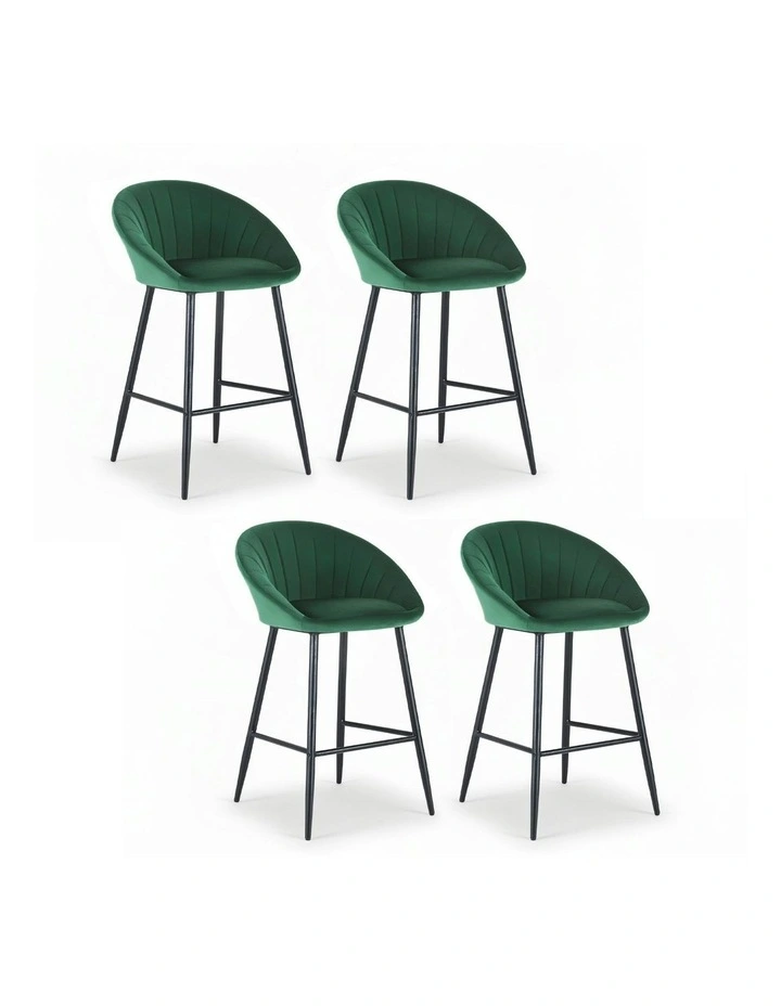 Velvet Bar Stools Set Of 4 in Metal Green image 1