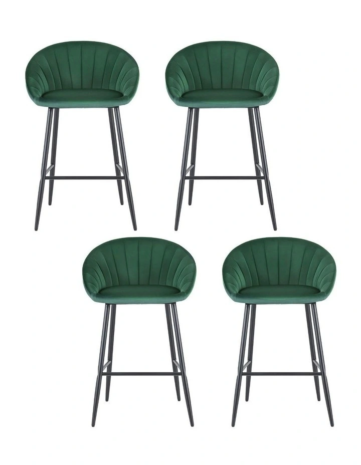 Velvet Bar Stools Set Of 4 in Metal Green image 2