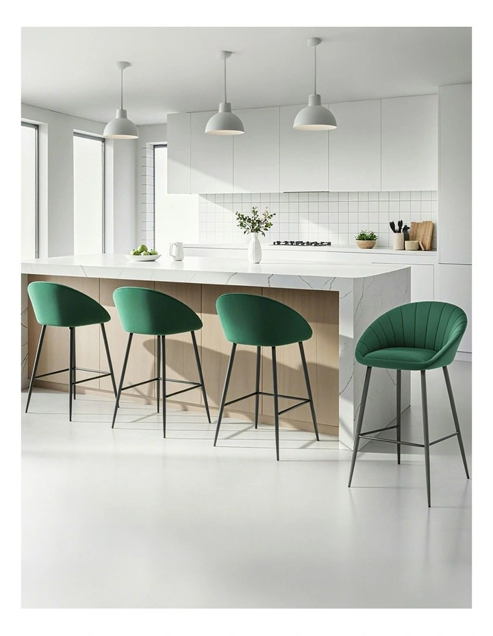 Velvet Bar Stools Set Of 4 in Metal Green image 3