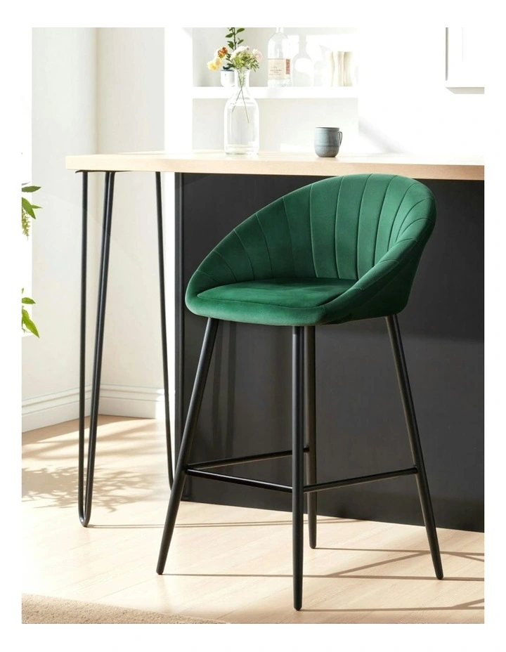 Velvet Bar Stools Set Of 4 in Metal Green image 5