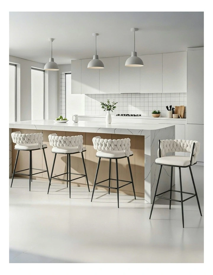 Velvet Bar Stools in Metal Ivory image 3