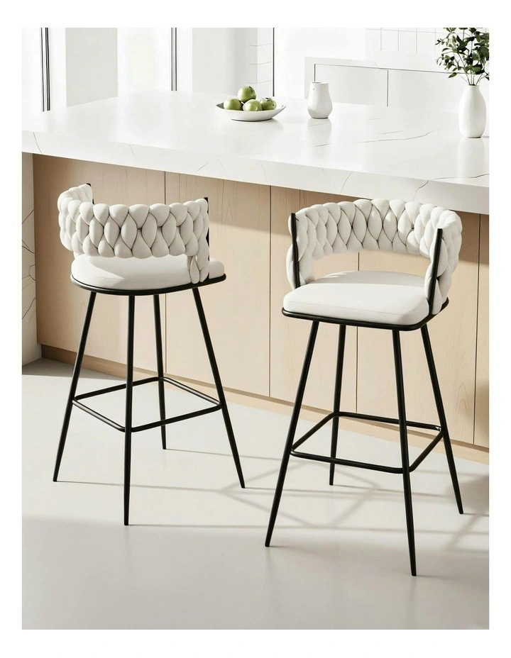 Velvet Bar Stools in Metal Ivory image 3