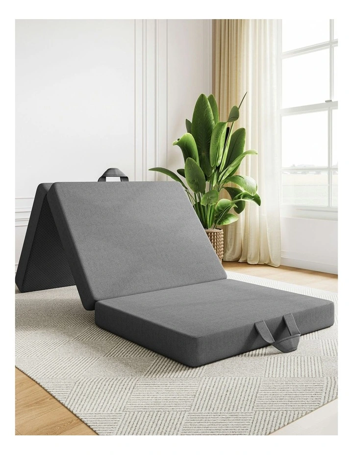 Small King Single Trifold Folding Mattress 10cm in Grey image 3