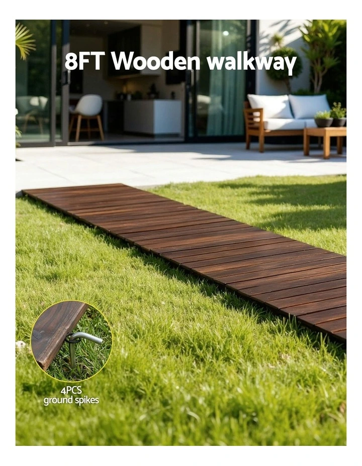 Wooden Garden Roll-Out Straight Walkway 8FT in Brown image 5