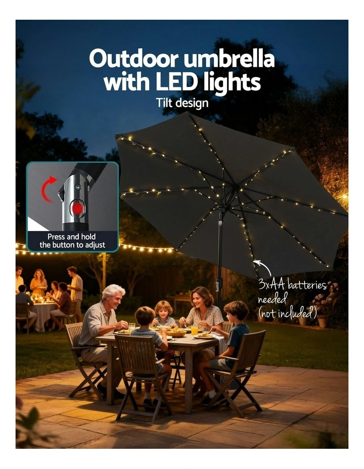 Market Umbrella With String Light Tilt 2.9m image 6