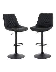 2x Bar Stools Kitchen Swivel Gas Lift Counter Chair Diamond Leather in Black