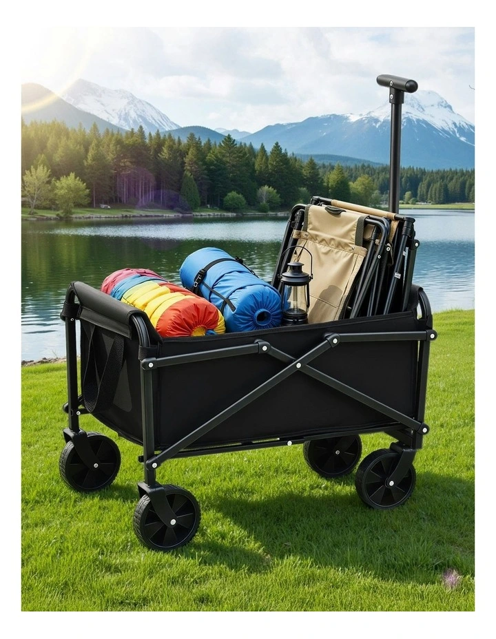 Garden Cart Folding Trolley Camping Wagon Barrow Outdoor in Beach Black image 3