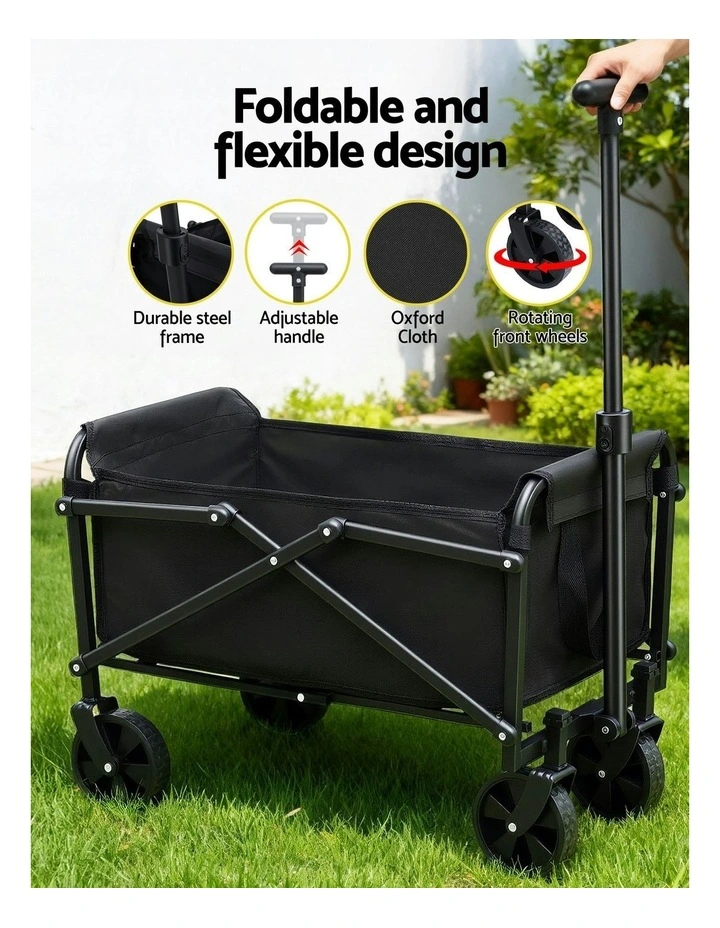 Garden Cart Folding Trolley Camping Wagon Barrow Outdoor in Beach Black image 5