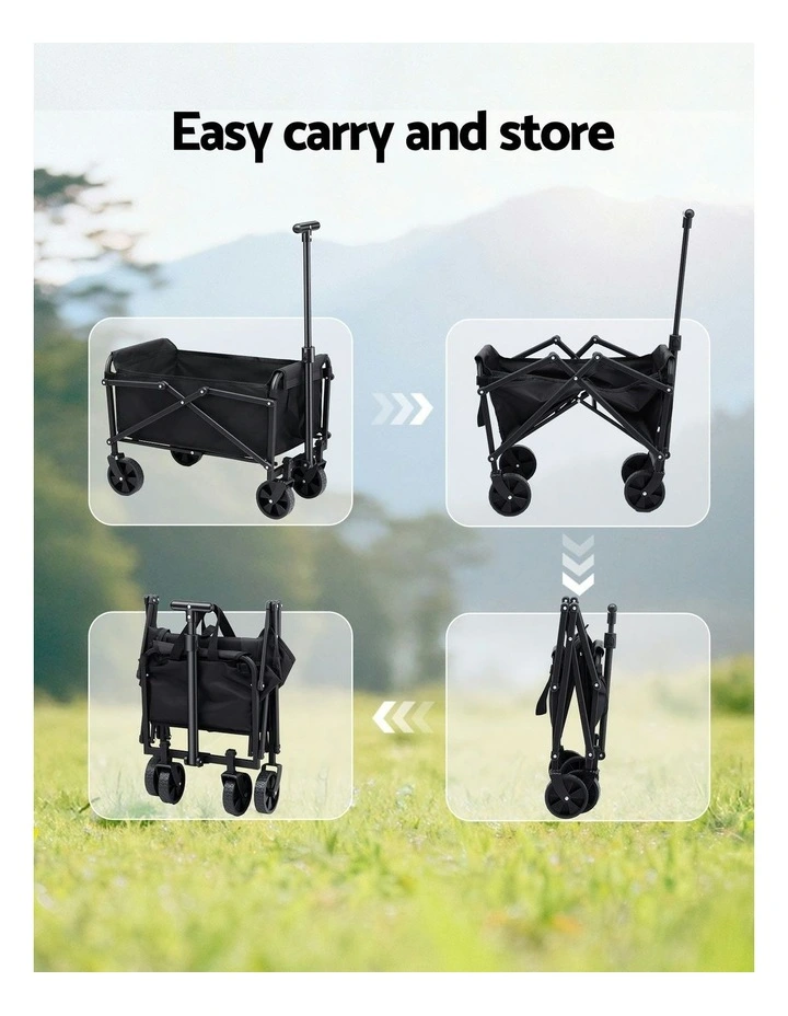 Garden Cart Folding Trolley Camping Wagon Barrow Outdoor in Beach Black image 6