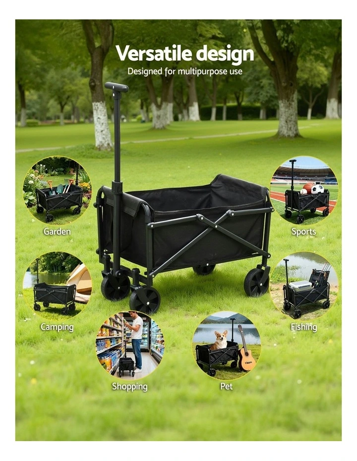 Garden Cart Folding Trolley Camping Wagon Barrow Outdoor in Beach Black image 7