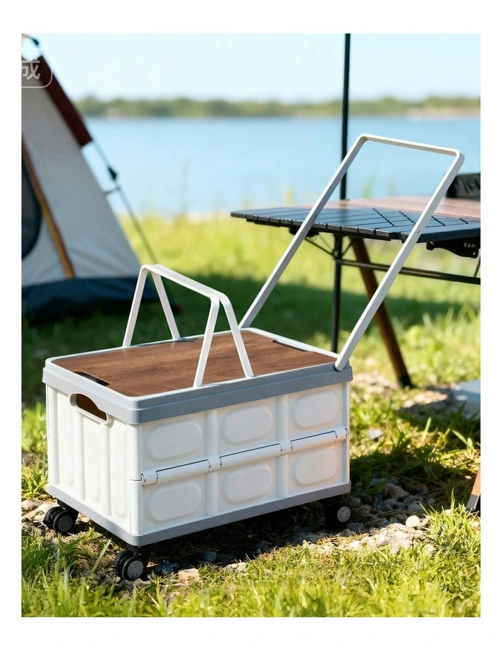 Stackable Folding Collapsible Outdoor Storage Box 54L in Beige image 3