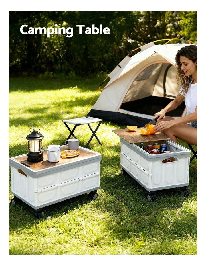 Stackable Folding Collapsible Outdoor Storage Box 54L in Beige image 6