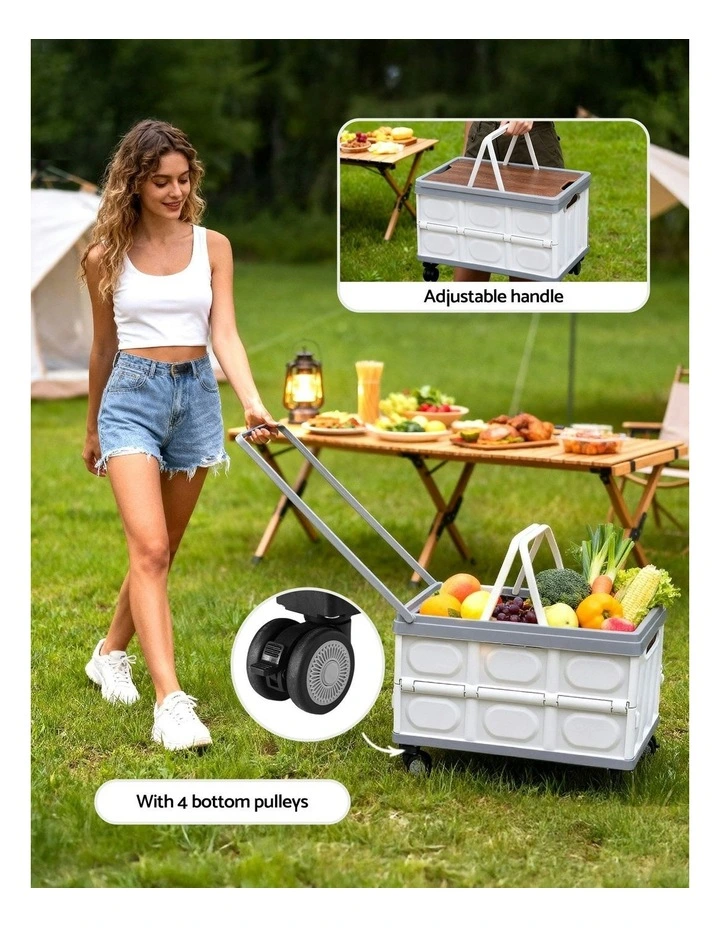 Stackable Folding Collapsible Outdoor Storage Box 54L in Beige image 7