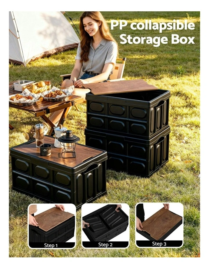 Stackable Folding Collapsible Outdoor Storage Box 50L in Black image 5