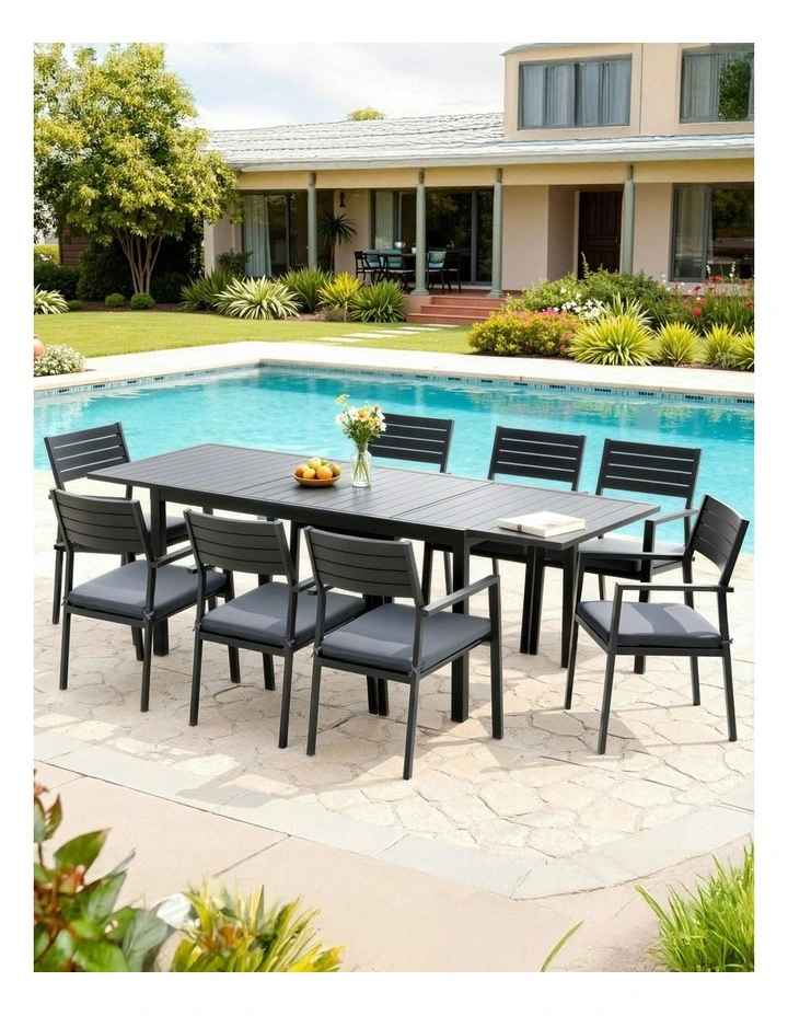 Aluminum Outdoor Dining Set 9 Pieces in Black image 3
