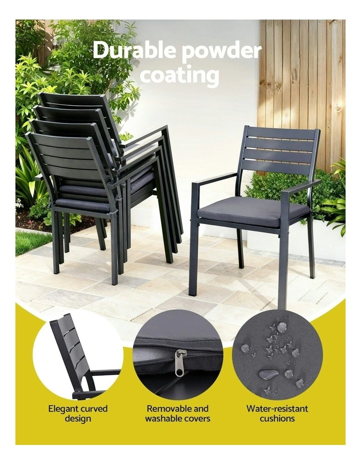 Aluminum Outdoor Dining Set 9 Pieces in Black image 6