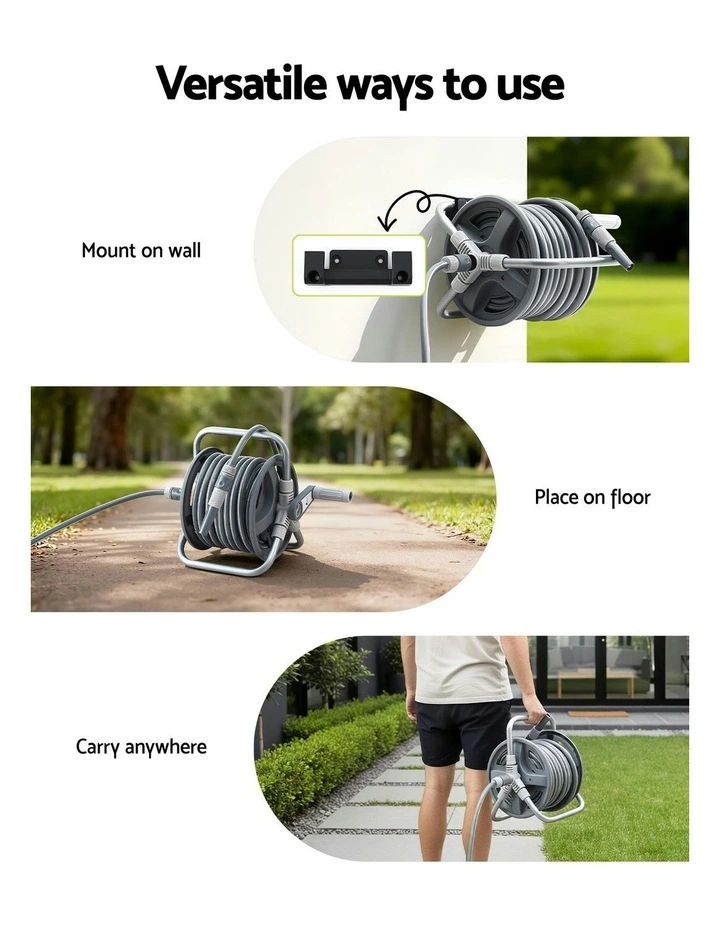 Retractable Garden Hose Reel Heavy Duty 1/2" 20m in Grey image 5
