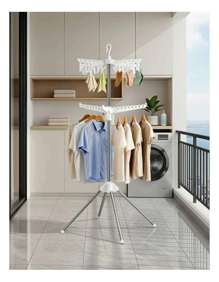 Airer 2 Tier Clothes Rack Rotatable Hanger in White image 3