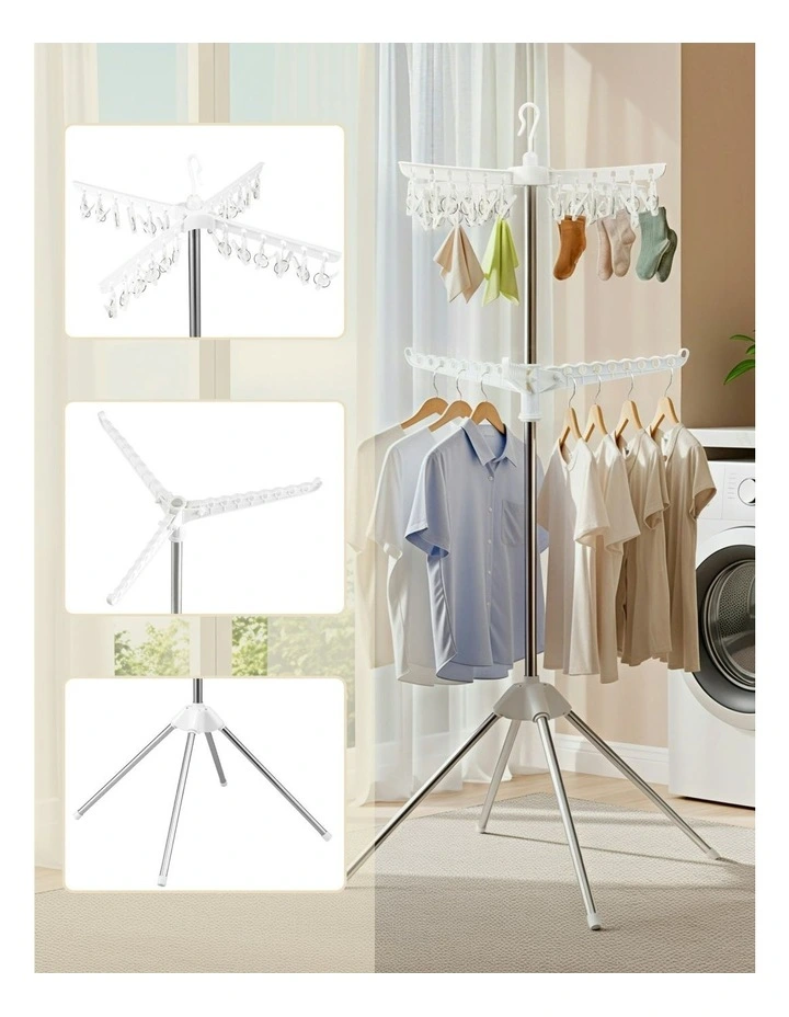 Airer 2 Tier Clothes Rack Rotatable Hanger in White image 7