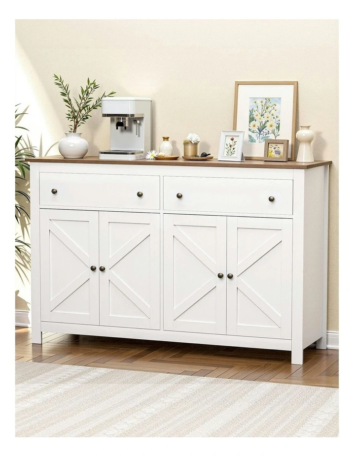 Buffet Sideboard Storage Cabinet Kitchen Cupboard 2 Drawers 140cm in White image 3