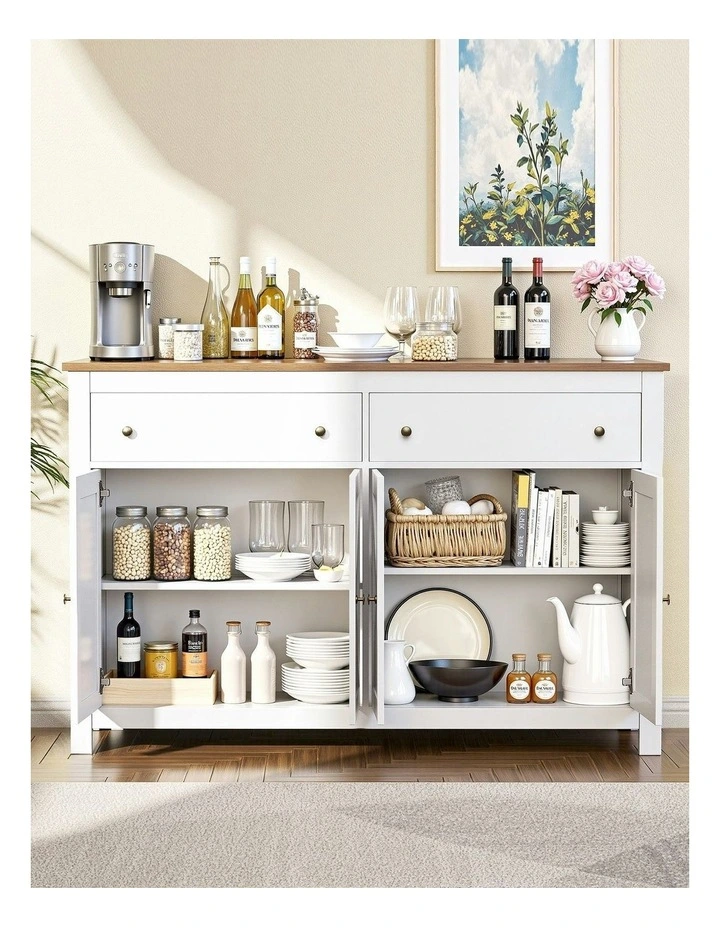 Buffet Sideboard Storage Cabinet Kitchen Cupboard 2 Drawers 140cm in White image 5