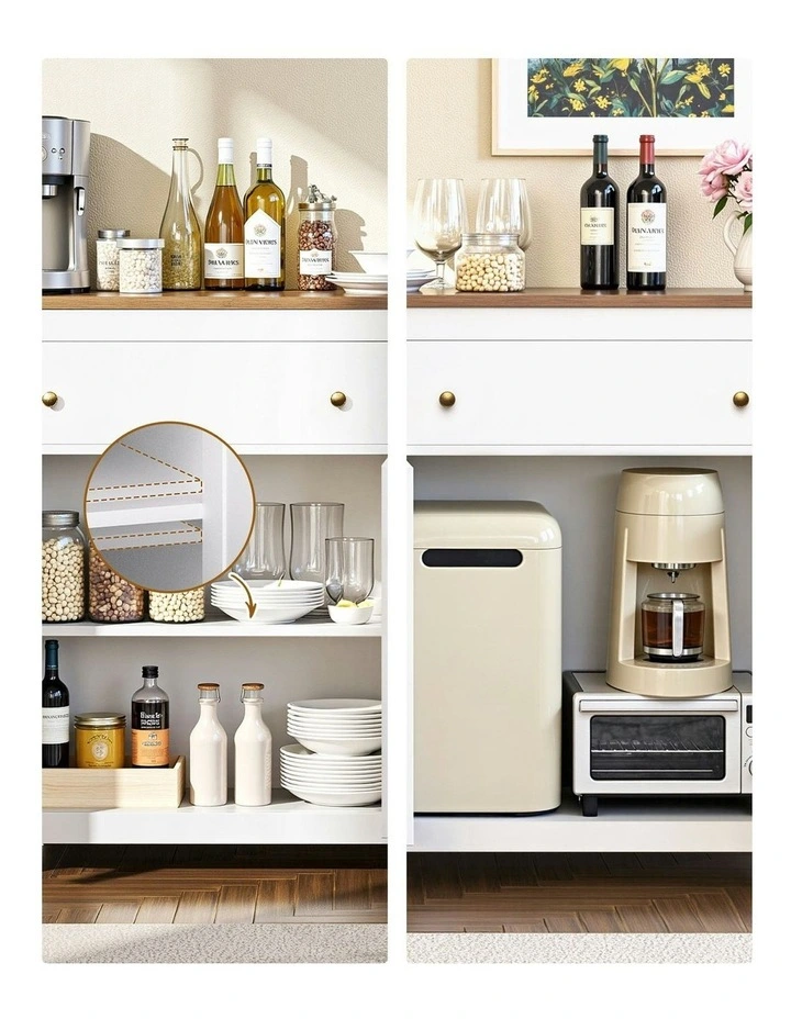 Buffet Sideboard Storage Cabinet Kitchen Cupboard 2 Drawers 140cm in White image 7