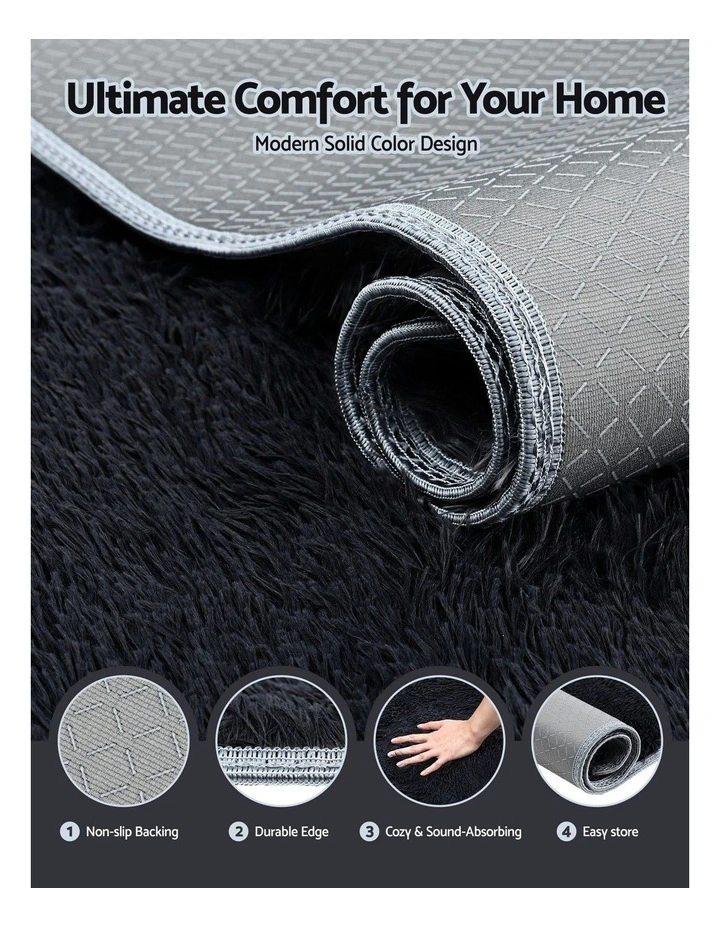 Shaggy Floor Rug 140x200cm in Black image 5