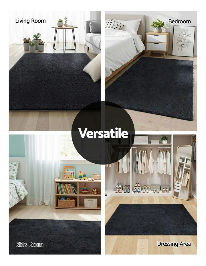 Shaggy Floor Rug 140x200cm in Black image 6