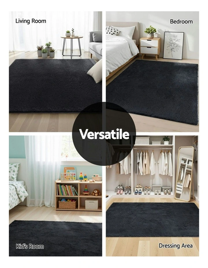 Shaggy Floor Rug 200x230cm in Black image 6