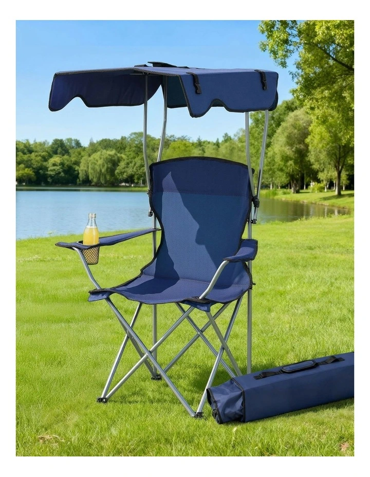 Outdoor Portable Seat Beach Picnic Fishing Camping Chair with Canopy Folding in Navy Blue image 3