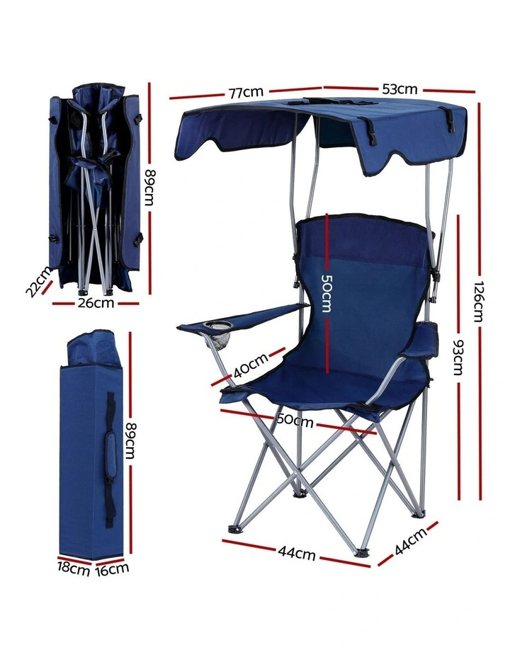 Outdoor Portable Seat Beach Picnic Fishing Camping Chair with Canopy Folding in Navy Blue image 4