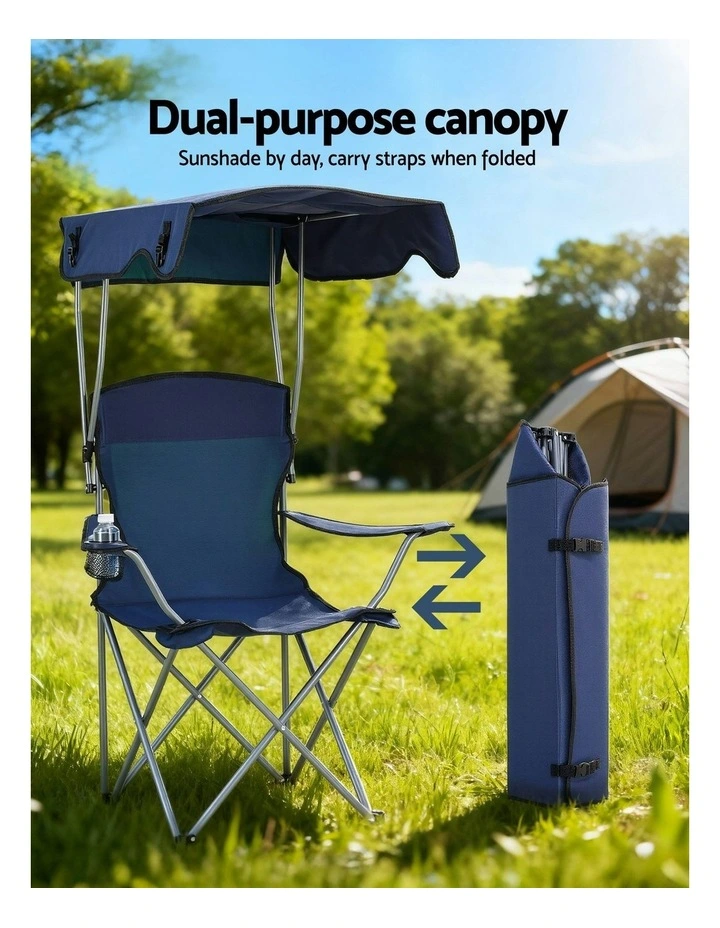 Outdoor Portable Seat Beach Picnic Fishing Camping Chair with Canopy Folding in Navy Blue image 5