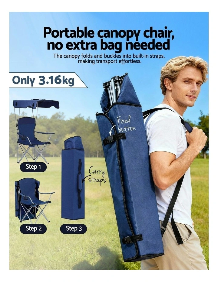 Outdoor Portable Seat Beach Picnic Fishing Camping Chair with Canopy Folding in Navy Blue image 6