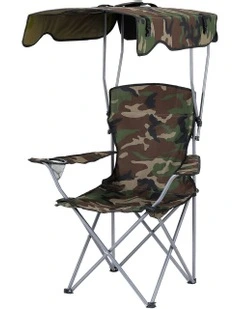 Outdoor Portable Seat Beach Picnic Fishing Camping Chair with Canopy Folding in Army Green