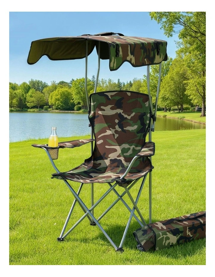 Outdoor Portable Seat Beach Picnic Fishing Camping Chair with Canopy Folding in Army Green image 3