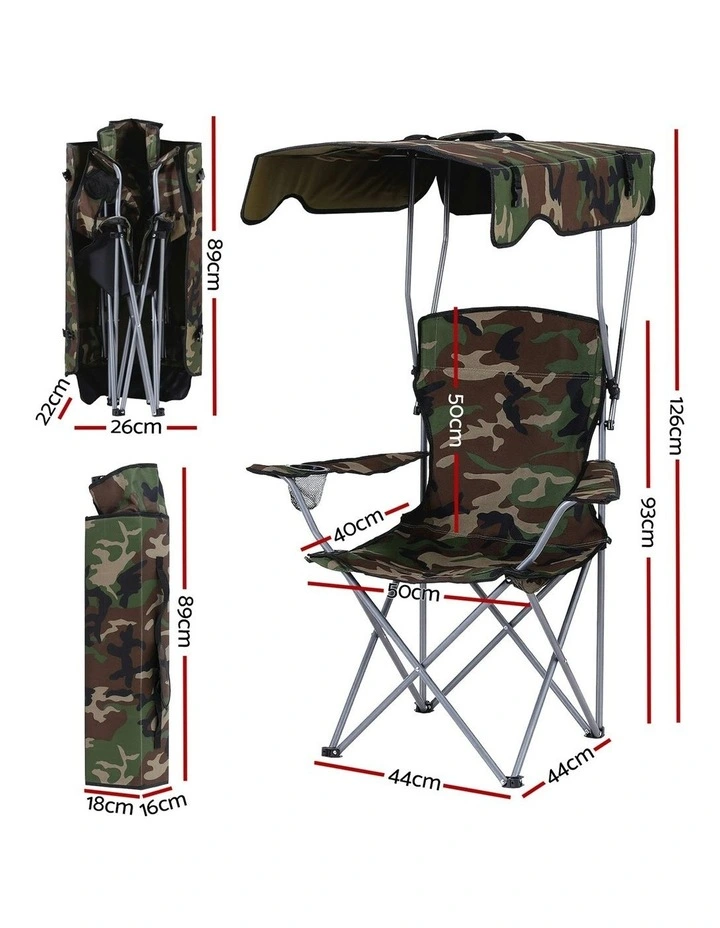 Outdoor Portable Seat Beach Picnic Fishing Camping Chair with Canopy Folding in Army Green image 4
