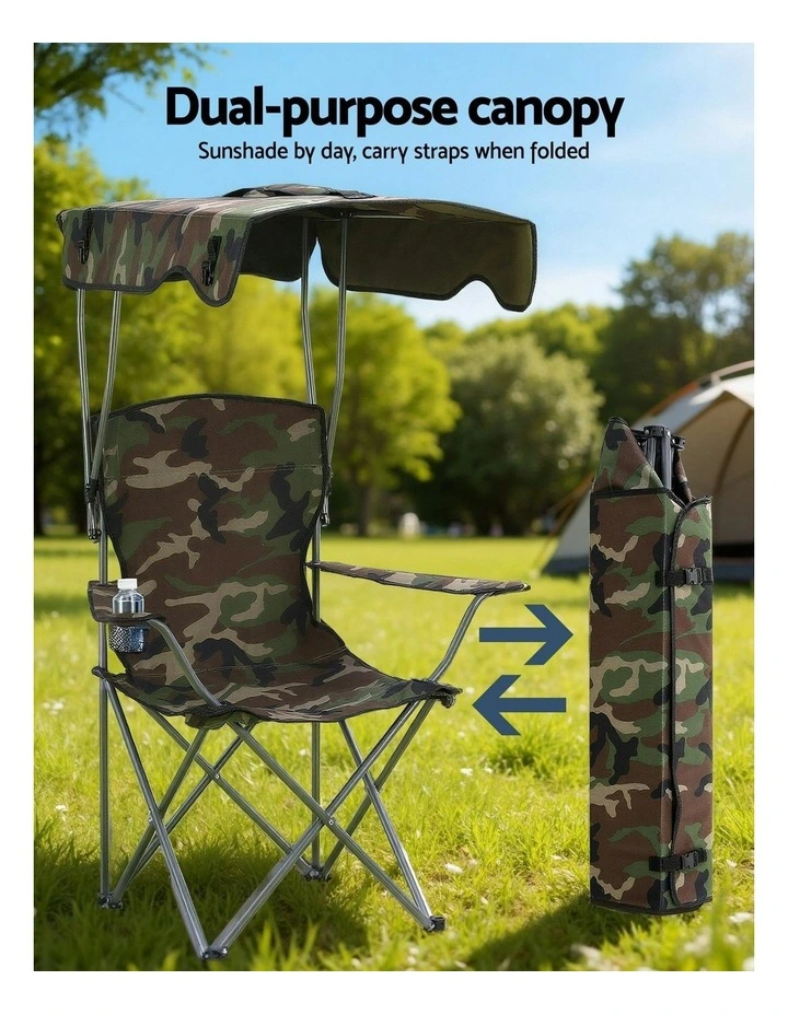 Outdoor Portable Seat Beach Picnic Fishing Camping Chair with Canopy Folding in Army Green image 5