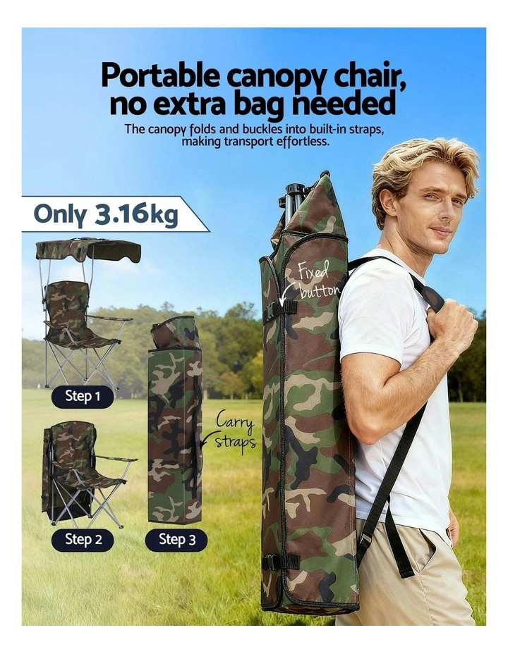 Outdoor Portable Seat Beach Picnic Fishing Camping Chair with Canopy Folding in Army Green image 6