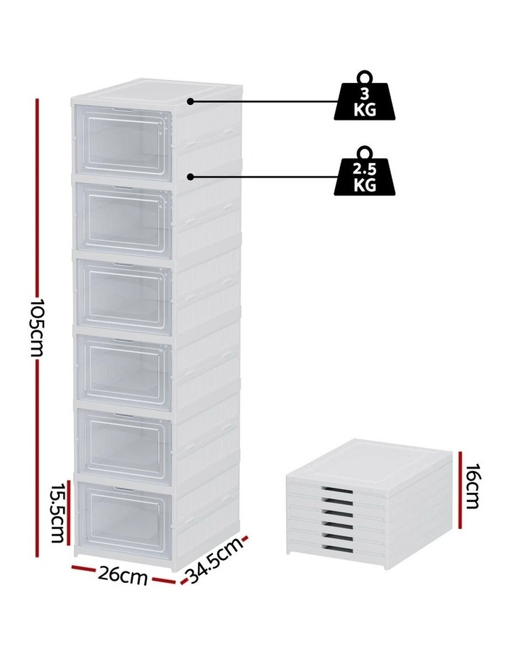 Foldable Shoe Rack 6 Tier in White image 4