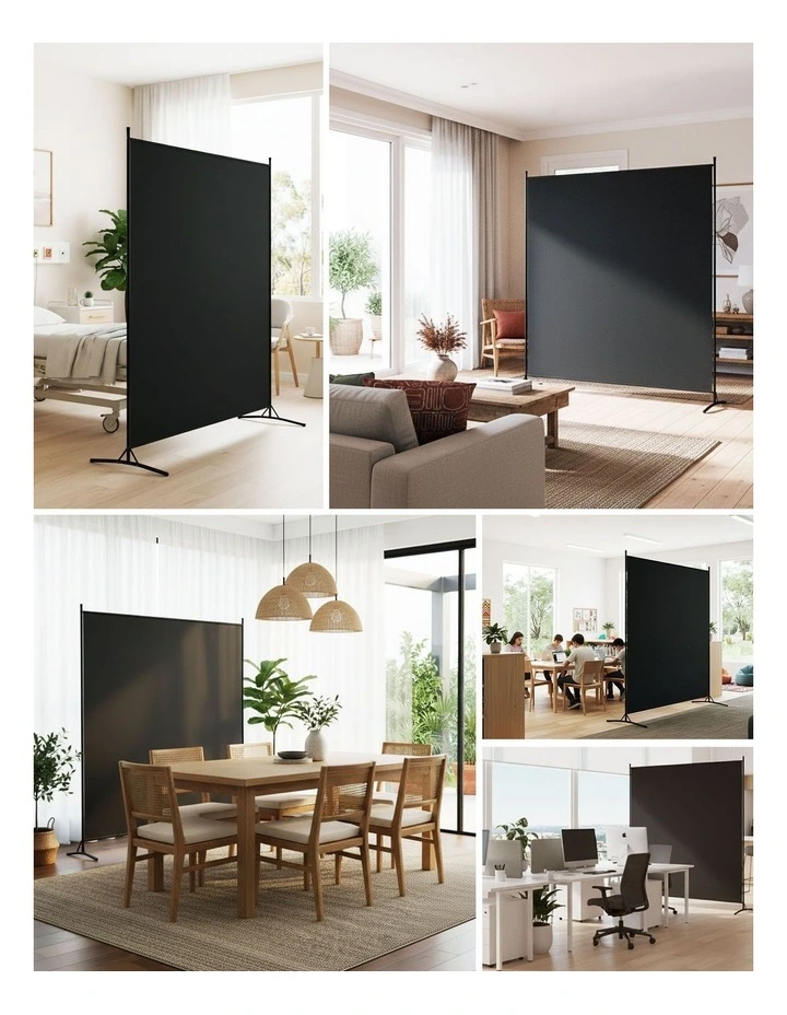 Room Divider Screen 175x180cm in Fabric Black image 7