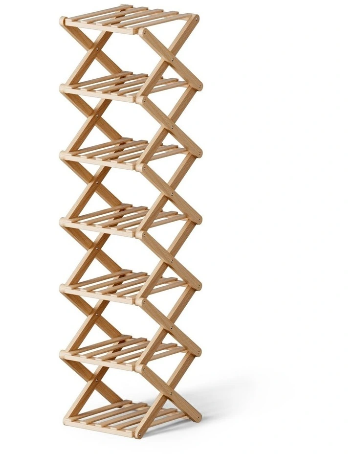 7 Tier Bamboo Foldable Shoe Rack in Beige image 1