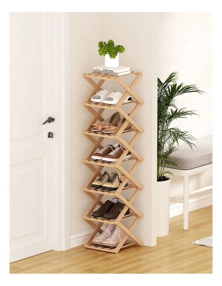 7 Tier Bamboo Foldable Shoe Rack in Beige image 3